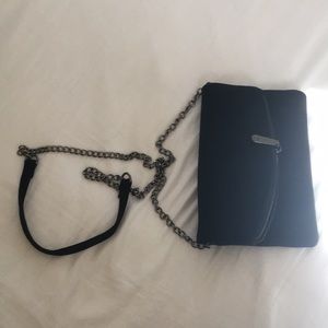 Black Suede Fold-over Clutch with Chaim Strap